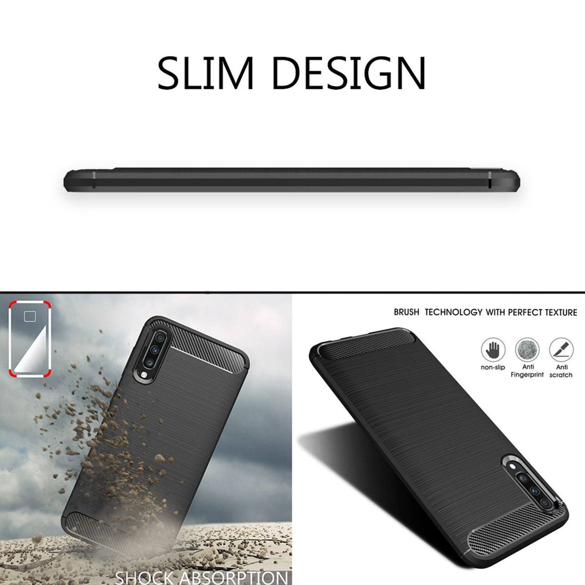 NALIA Silikonhülle für Samsung Galaxy A50 – Rutschfest & Matt – VORTEX (Gebürstete Optik & Carbon Design) – Marke aus Berlin