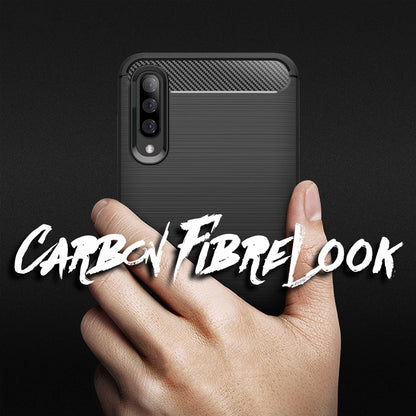 NALIA Silikonhülle für Samsung Galaxy A70 – Rutschfest & Matt – VORTEX (Gebürstete Optik & Carbon Design) – Marke aus Berlin