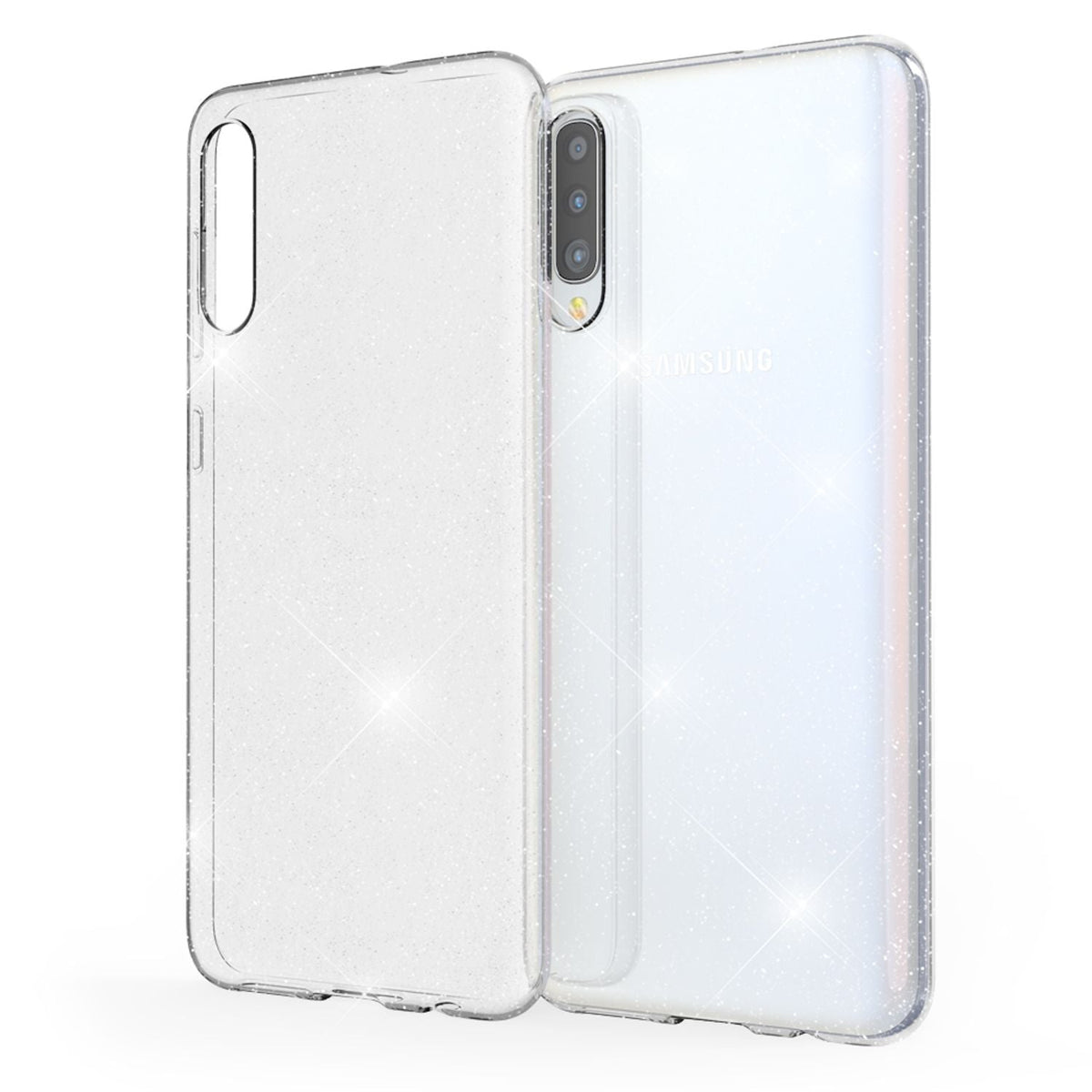 NALIA Glitzerhülle für Samsung Galaxy A70 – Funkelndes Silikon Case – DAZZLIN (Transparent & Stoßfest) – Marke aus Berlin
