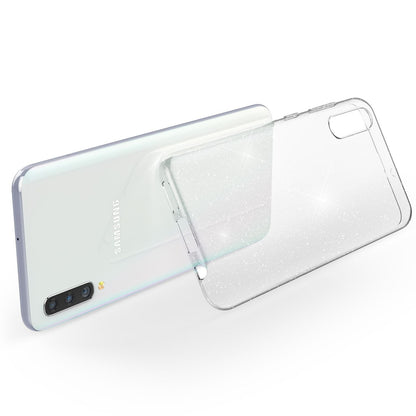 NALIA Glitzerhülle für Samsung Galaxy A70 – Funkelndes Silikon Case – DAZZLIN (Transparent & Stoßfest) – Marke aus Berlin
