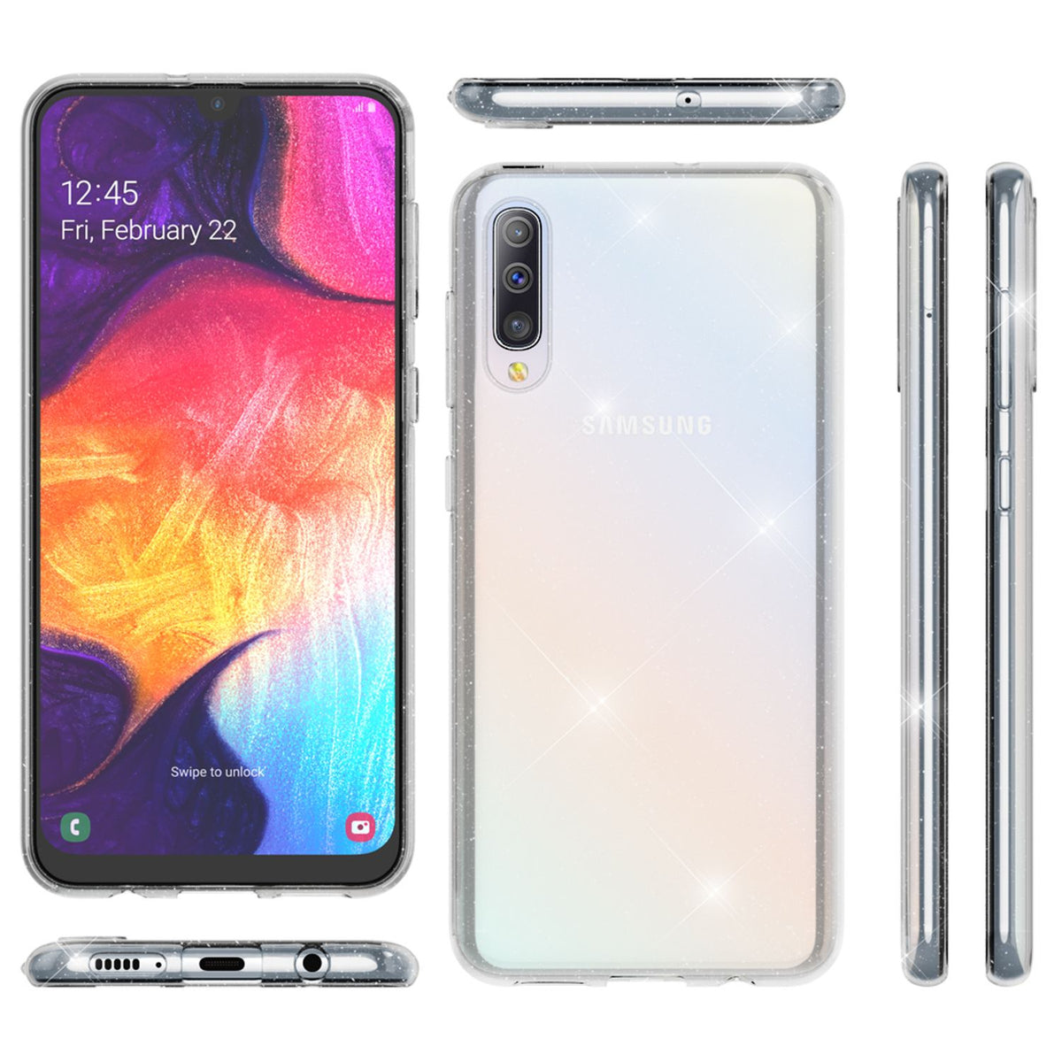 NALIA Glitzerhülle für Samsung Galaxy A70 – Funkelndes Silikon Case – DAZZLIN (Transparent & Stoßfest) – Marke aus Berlin