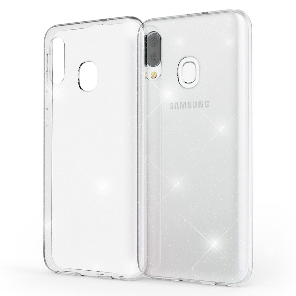 NALIA Glitzerhülle für Samsung Galaxy A20e – Funkelndes Silikon Case – DAZZLIN (Transparent & Stoßfest) – Marke aus Berlin
