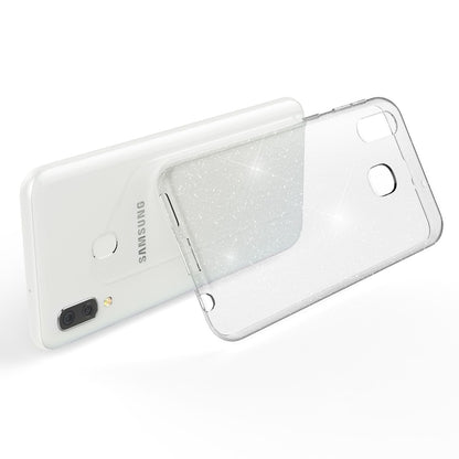 NALIA Glitzerhülle für Samsung Galaxy A20e – Funkelndes Silikon Case – DAZZLIN (Transparent & Stoßfest) – Marke aus Berlin