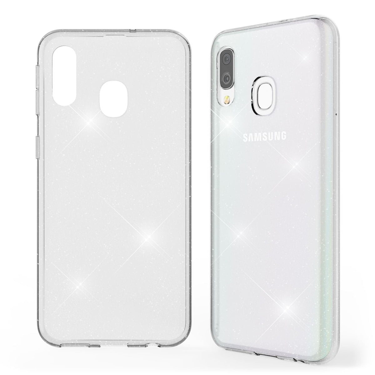 NALIA Glitzerhülle für Samsung Galaxy A20e – Funkelndes Silikon Case – DAZZLIN (Transparent & Stoßfest) – Marke aus Berlin