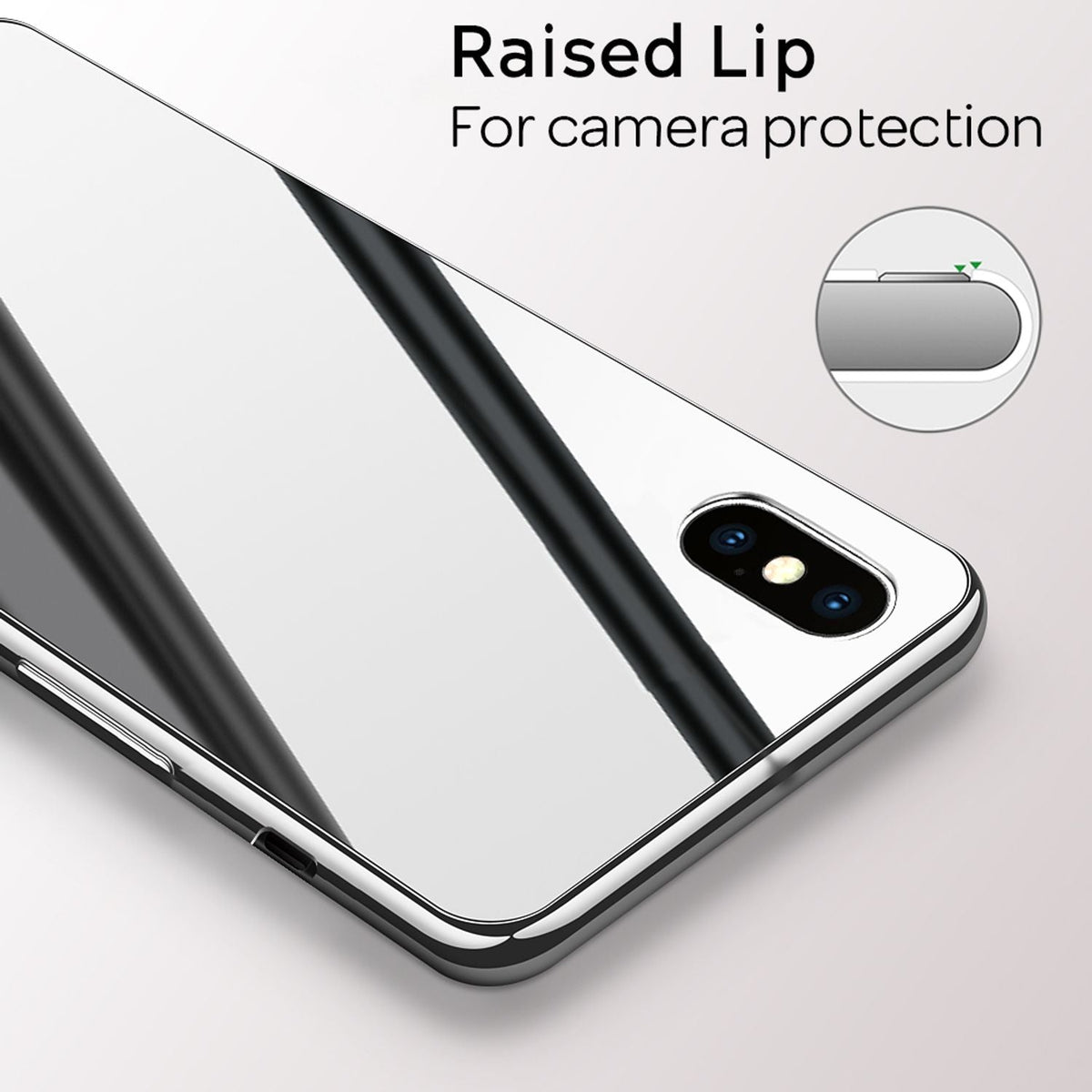 NALIA Spiegel Hartglas Hülle kompatibel mit iPhone X / XS, Mirror Hard-Case 9H Tempered Glass Cover & Silikon Bumper, Robuste Handyhülle Schutzhülle Etui Handy-Tasche Dünn