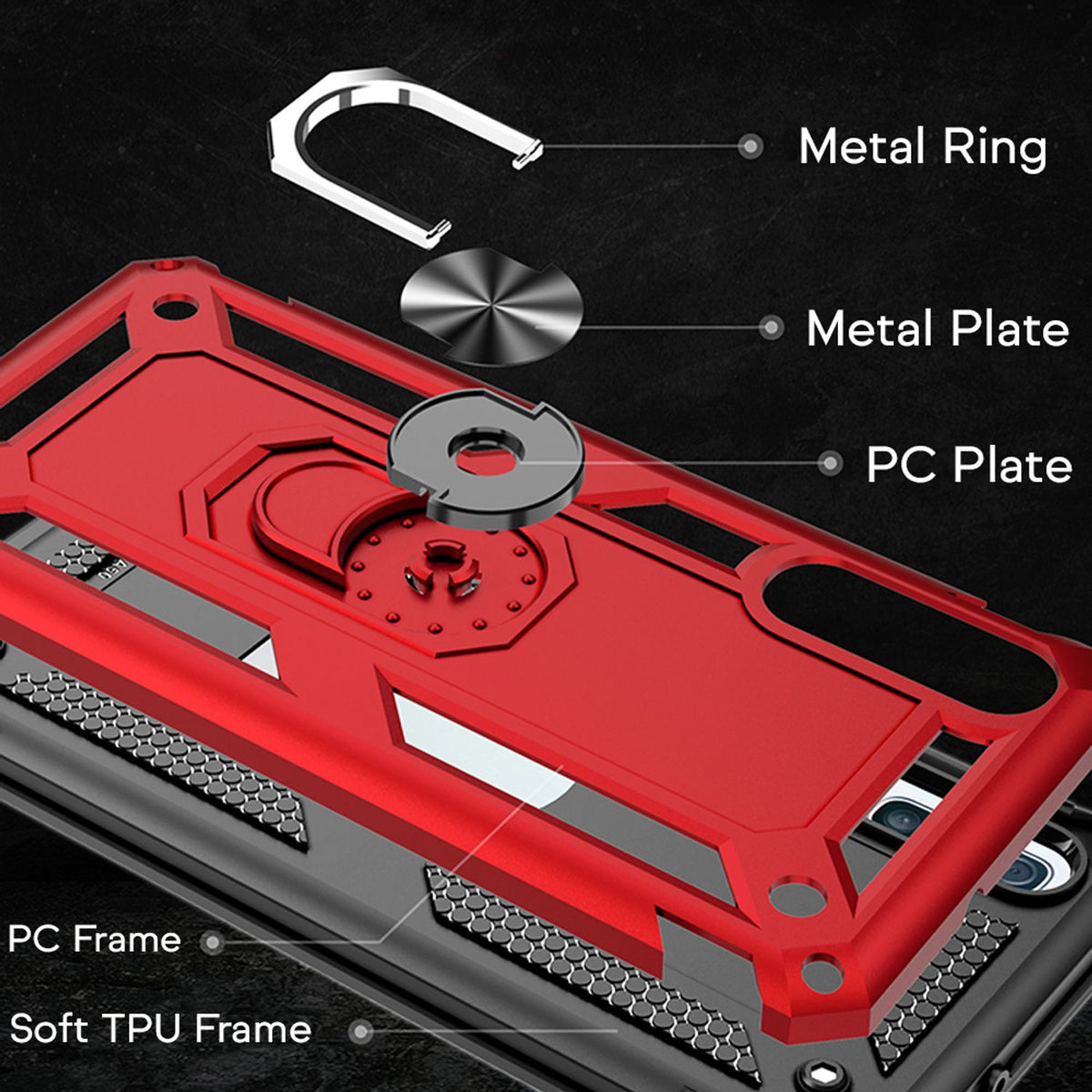 NALIA Ring Hülle kompatibel mit Samsung Galaxy A50, Stoßfeste Handyhülle für magnetische KFZ-Halterung mit 360 Grad Finger-Halter, Schutzhülle mit Silikon Cover Innen & Hardcase Bumper