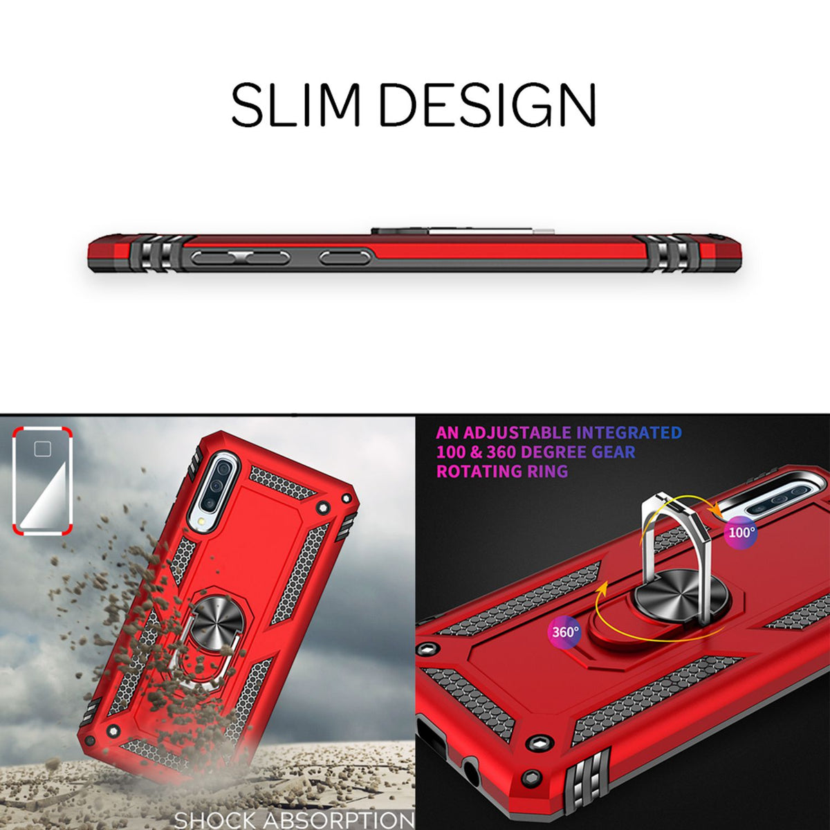 NALIA Ring Hülle kompatibel mit Samsung Galaxy A50, Stoßfeste Handyhülle für magnetische KFZ-Halterung mit 360 Grad Finger-Halter, Schutzhülle mit Silikon Cover Innen & Hardcase Bumper
