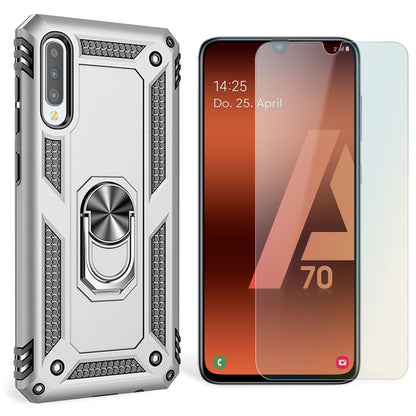 NALIA Ring Hülle + Schutzglas kompatibel mit Samsung Galaxy A70, 9H Displayschutz & 360° Finger-Halter Handyhülle für magnetische KFZ-Halterung, Silikon Cover & Hard-Case Bumper