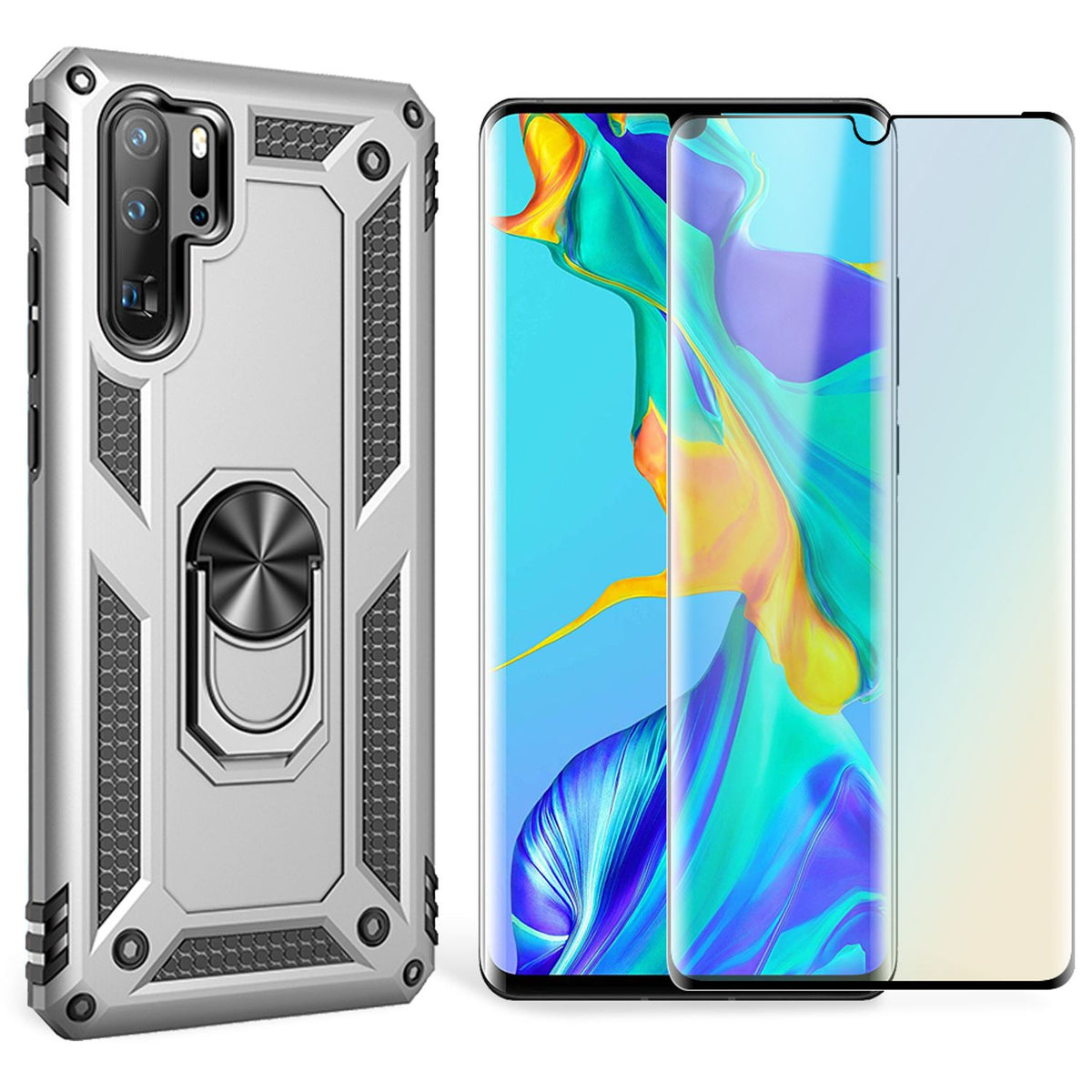 NALIA Ring Handy Hülle für Huawei P30 Pro, Case Cover Etui Display Schutz Glas NALIA Berlin