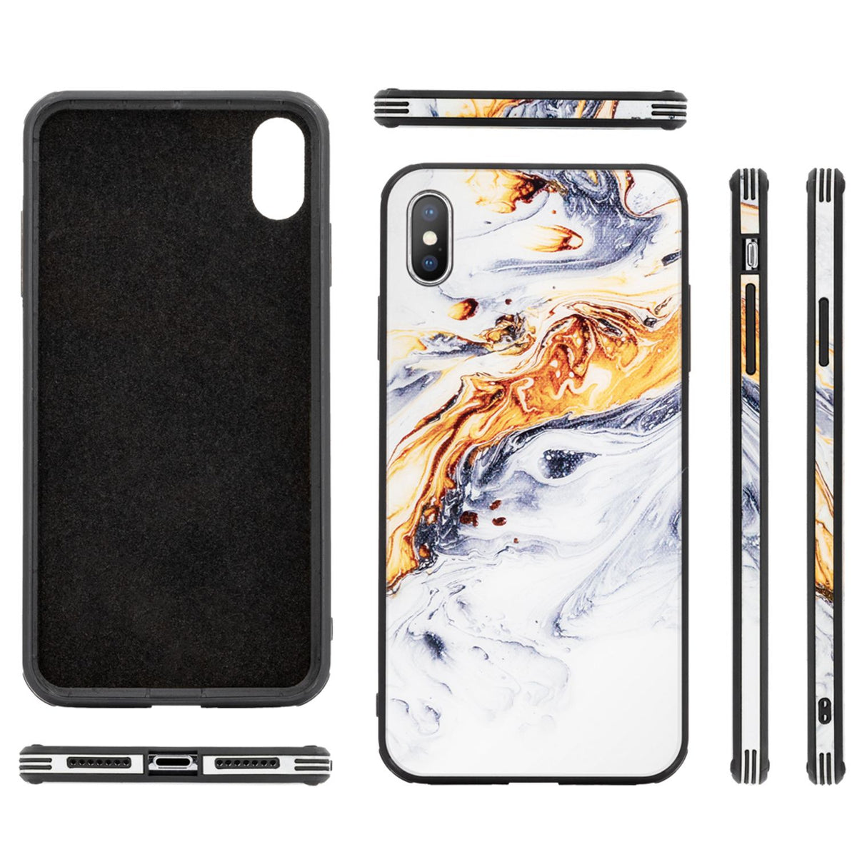 NALIA Hartglas Hülle kompatibel mit iPhone XS Max, Marmor Design Hard-Case aus 9H Tempered Glass & Silikon Bumper, Robuste Handyhülle Phone Cover Schutzhülle Handy-Tasche