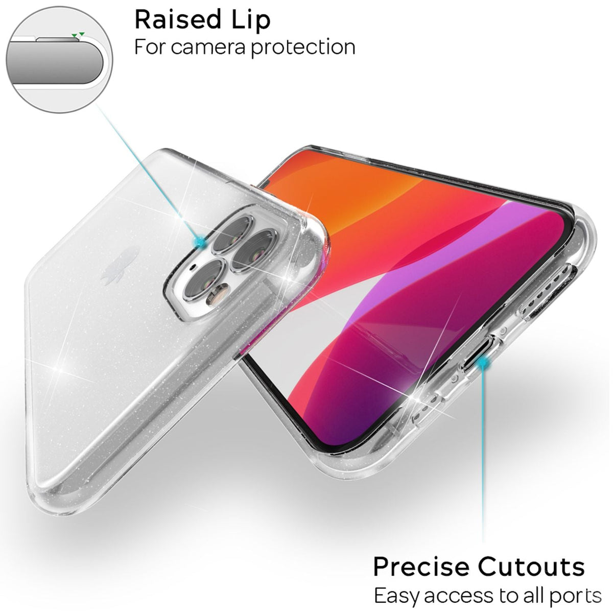 NALIA Glitzerhülle für iPhone 11 Pro Max – Funkelndes Silikon Case – DAZZLIN (Transparent & Stoßfest) – Marke aus Berlin