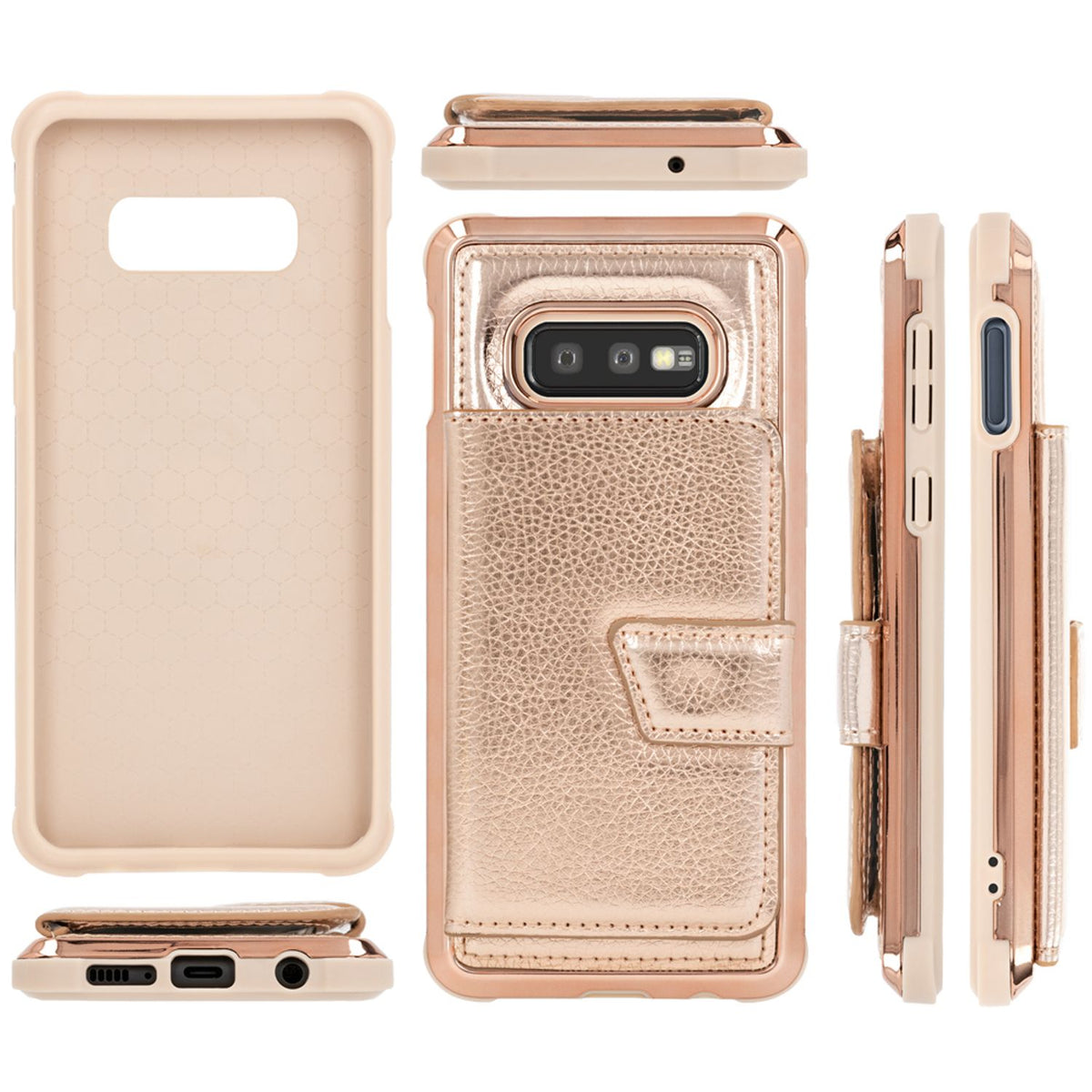 NALIA Schutzhülle kompatibel mit Samsung Galaxy S10e Hülle, Case mit Spiegel & Kartenfächern & Magnet-Verschluss, Glänzendes Kunst-Leder Etui Handy-Tasche Mirror Hard-Cover Handyhülle