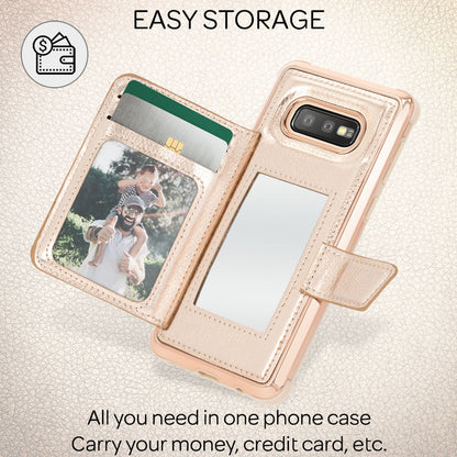 NALIA Schutzhülle kompatibel mit Samsung Galaxy S10e Hülle, Case mit Spiegel & Kartenfächern & Magnet-Verschluss, Glänzendes Kunst-Leder Etui Handy-Tasche Mirror Hard-Cover Handyhülle
