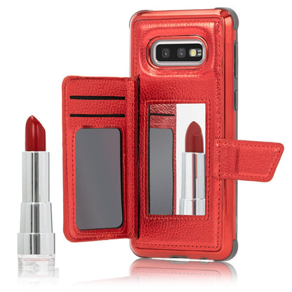 NALIA Schutzhülle kompatibel mit Samsung Galaxy S10e Hülle, Case mit Spiegel & Kartenfächern & Magnet-Verschluss, Glänzendes Kunst-Leder Etui Handy-Tasche Mirror Hard-Cover Handyhülle