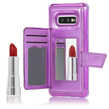 NALIA Schutzhülle kompatibel mit Samsung Galaxy S10e Hülle, Case mit Spiegel & Kartenfächern & Magnet-Verschluss, Glänzendes Kunst-Leder Etui Handy-Tasche Mirror Hard-Cover Handyhülle