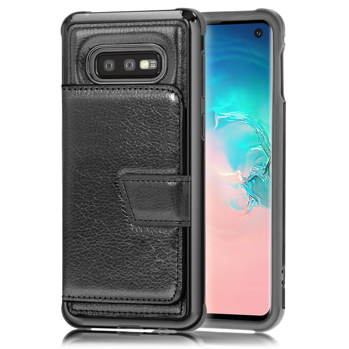 NALIA Schutzhülle kompatibel mit Samsung Galaxy S10e Hülle, Case mit Spiegel & Kartenfächern & Magnet-Verschluss, Glänzendes Kunst-Leder Etui Handy-Tasche Mirror Hard-Cover Handyhülle