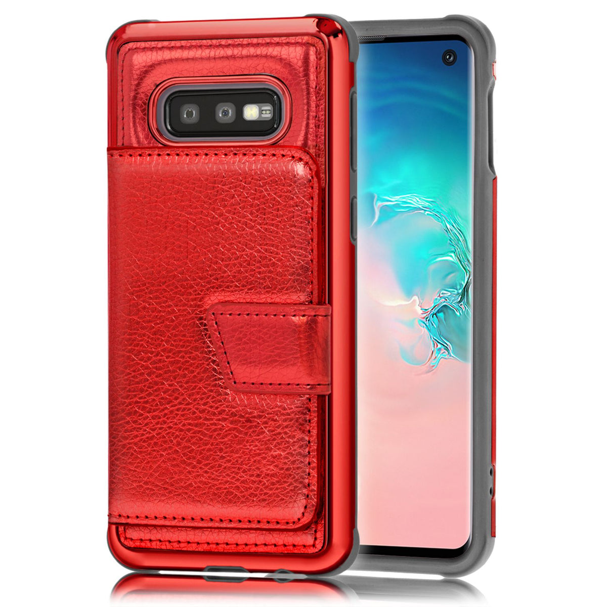 NALIA Schutzhülle kompatibel mit Samsung Galaxy S10e Hülle, Case mit Spiegel & Kartenfächern & Magnet-Verschluss, Glänzendes Kunst-Leder Etui Handy-Tasche Mirror Hard-Cover Handyhülle