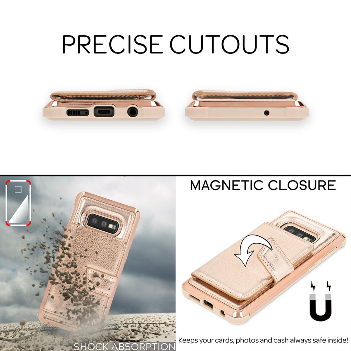 NALIA Schutzhülle kompatibel mit Samsung Galaxy S10e Hülle, Case mit Spiegel & Kartenfächern & Magnet-Verschluss, Glänzendes Kunst-Leder Etui Handy-Tasche Mirror Hard-Cover Handyhülle