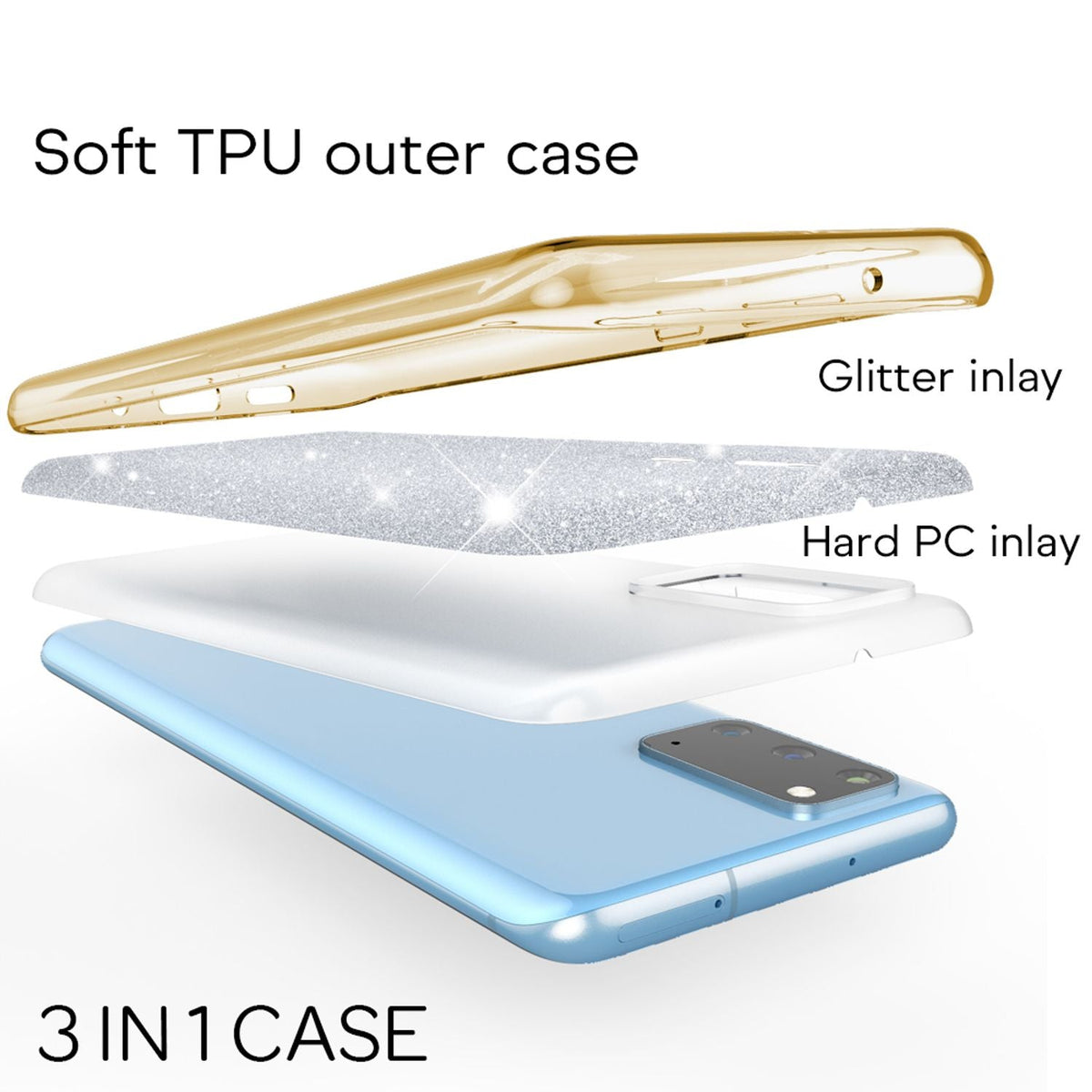 NALIA Glitzerhülle für Samsung Galaxy S20 – Funkelnder Glitzer-Look & Grip – SHINEPOP (Silikon Case) – Marke aus Berlin
