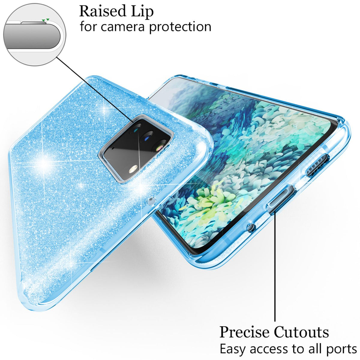 NALIA Glitzerhülle für Samsung Galaxy S20 – Funkelnder Glitzer-Look & Grip – SHINEPOP (Silikon Case) – Marke aus Berlin