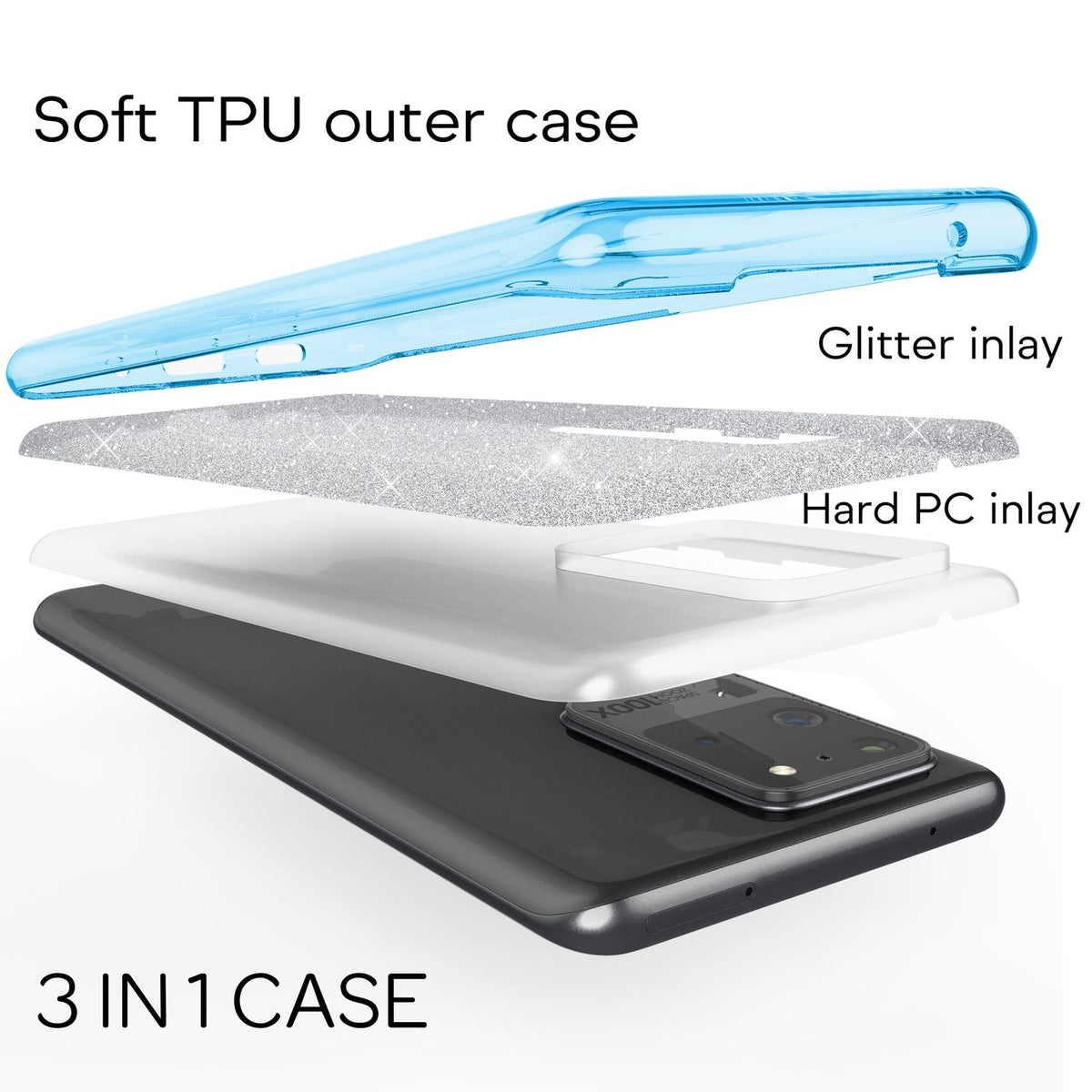 NALIA Glitzerhülle für Samsung Galaxy S20 Ultra – Funkelnder Glitzer-Look & Grip – SHINEPOP (Silikon Case) – Marke aus Berlin
