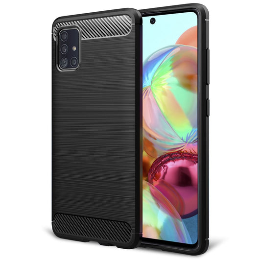 NALIA Design Case kompatibel mit Samsung Galaxy A71 Hülle, Carbon Look Stylische Handyhülle Stoßfeste Silikon Schutzhülle, Dünne Handy-Tasche Phone Cover Bumper Soft Skin TPU Etui Kratzfest - Schwarz