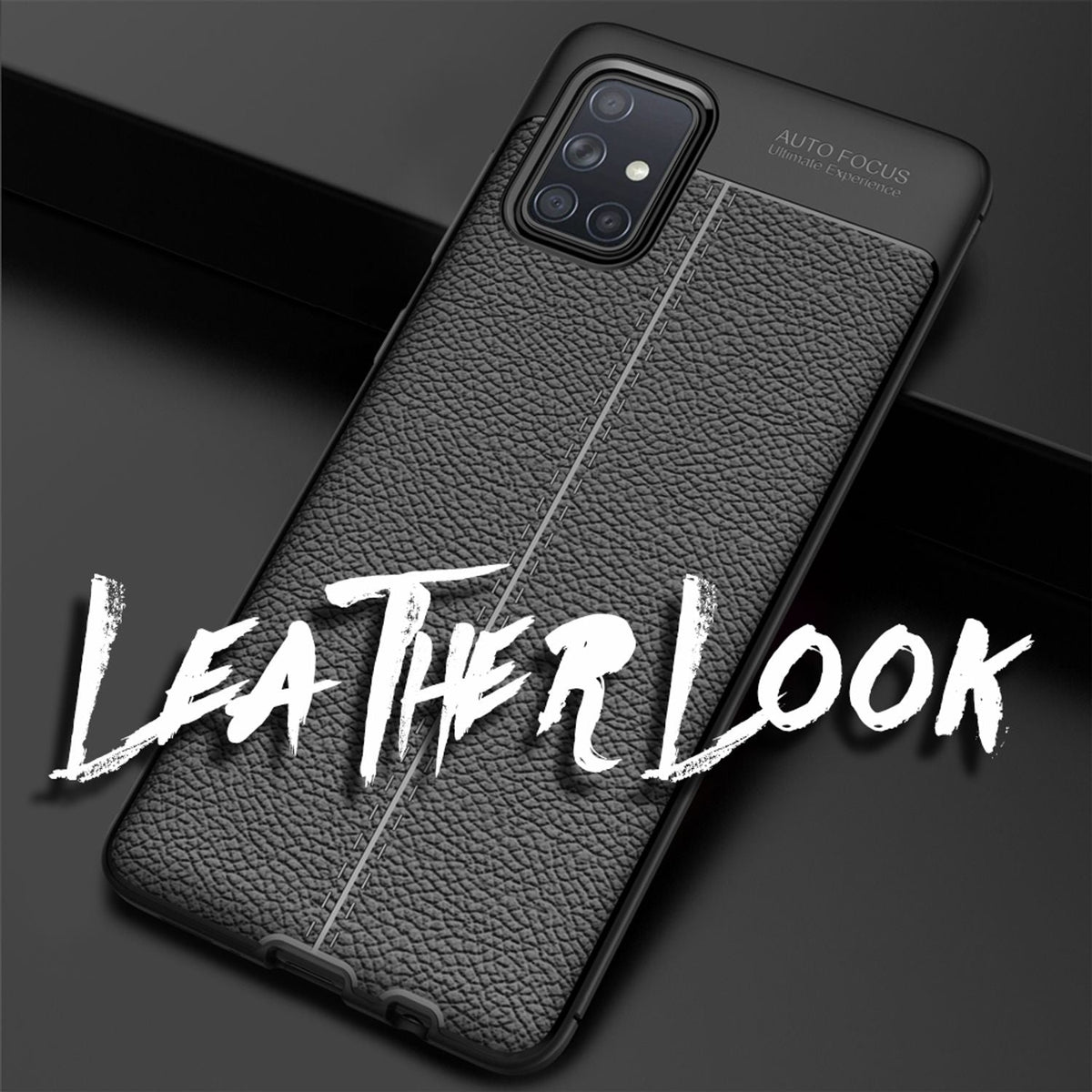 NALIA Design Case kompatibel mit Samsung Galaxy A51 Hülle, Leder Optik Stylische Handyhülle Stoßfeste Silikon Schutzhülle, Slim Phone Backcover Dünne Handy-Tasche Cover Robust Lederhülle - Schwarz