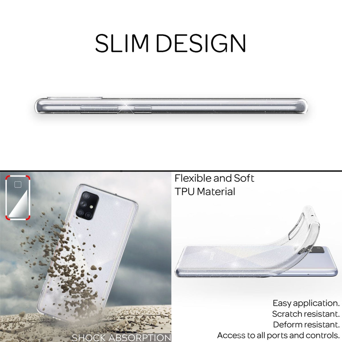 NALIA Glitzerhülle für Samsung Galaxy A51 – Funkelndes Silikon Case – DAZZLIN (Transparent & Stoßfest) – Marke aus Berlin