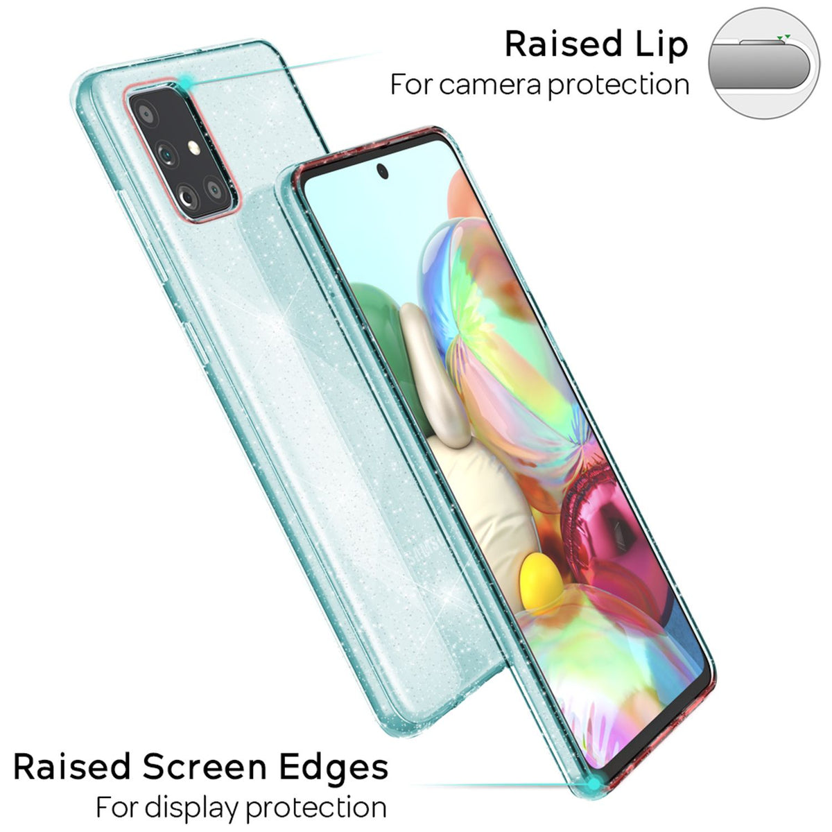 NALIA Glitzerhülle für Samsung Galaxy A71 – Funkelndes Silikon Case – DAZZLIN (Transparent & Stoßfest) – Marke aus Berlin