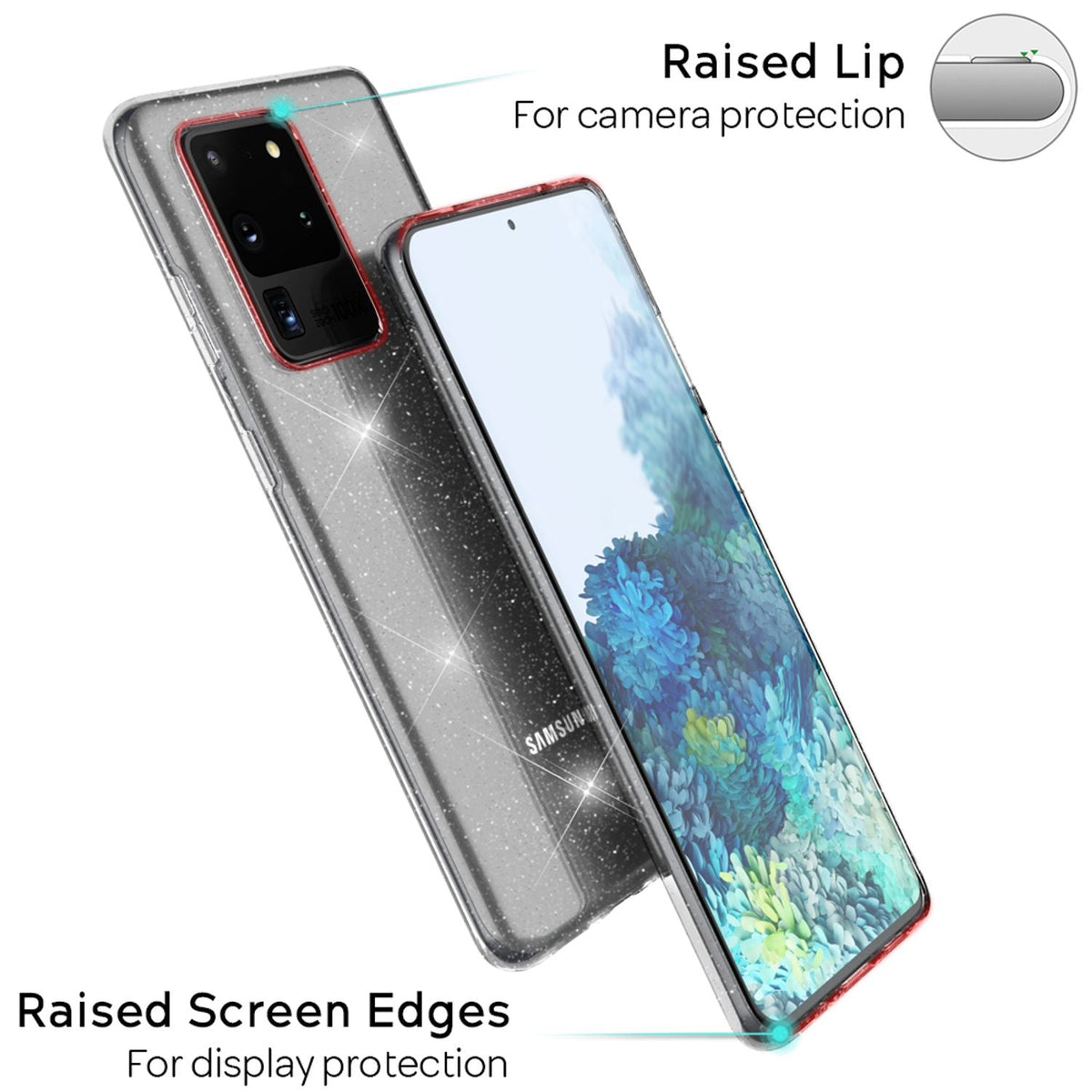 NALIA Glitzerhülle für Samsung Galaxy S20 Ultra – Funkelndes Silikon Case – DAZZLIN (Transparent & Stoßfest) – Marke aus Berlin