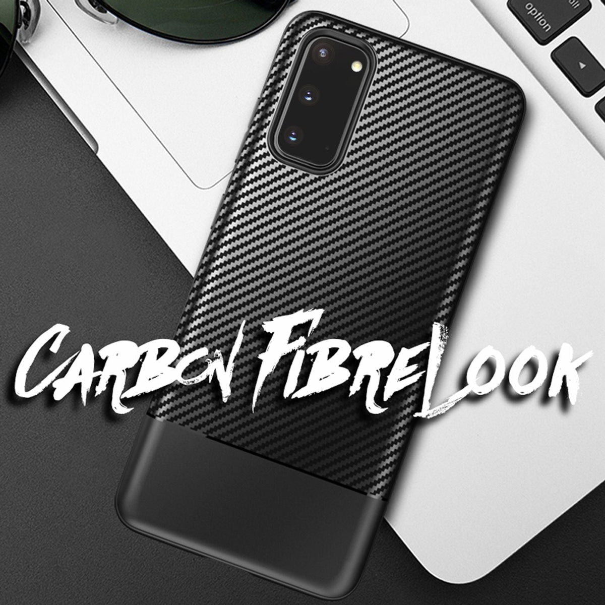 NALIA Design Case kompatibel mit Samsung Galaxy S20 Hülle, Carbon Look Stylische Handyhülle Stoßfeste Silikon Schutzhülle, Dünne Handy-Tasche Phone Cover Gummi Bumper Soft Etui Kratzfest - Schwarz