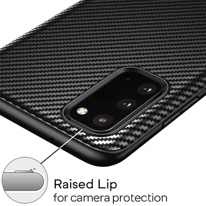 NALIA Design Case kompatibel mit Samsung Galaxy S20 Hülle, Carbon Look Stylische Handyhülle Stoßfeste Silikon Schutzhülle, Dünne Handy-Tasche Phone Cover Gummi Bumper Soft Etui Kratzfest - Schwarz