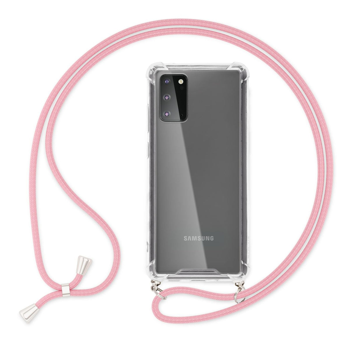 NALIA Handykette für Samsung Galaxy S20 – Transparentes Hybrid-Case & Band – HANGIT (Anti-Gelb Rückseite & Verstellbar) – Marke aus Berlin