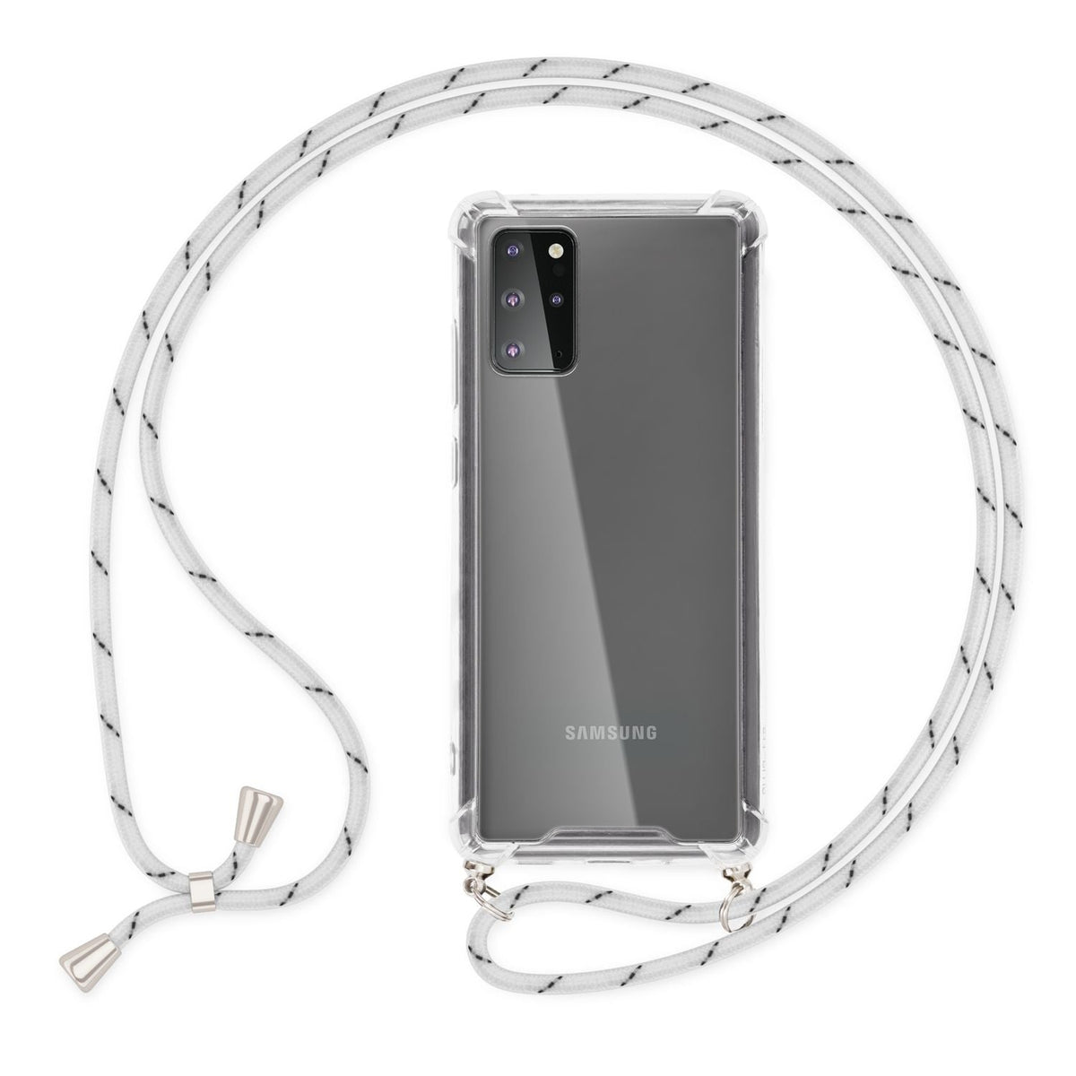 NALIA Handykette für Samsung Galaxy S20 Plus – Transparentes Hybrid-Case & Band – HANGIT (Anti-Gelb Rückseite & Verstellbar) – Marke aus Berlin