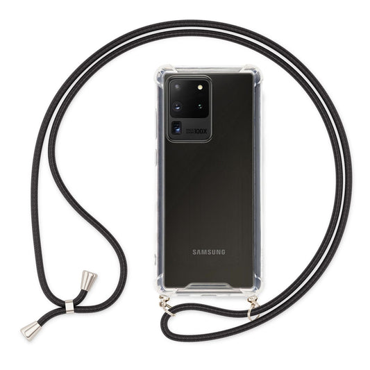 NALIA Handykette für Samsung Galaxy S20 Ultra – Transparentes Hybrid-Case & Band – HANGIT (Anti-Gelb Rückseite & Verstellbar) – Marke aus Berlin