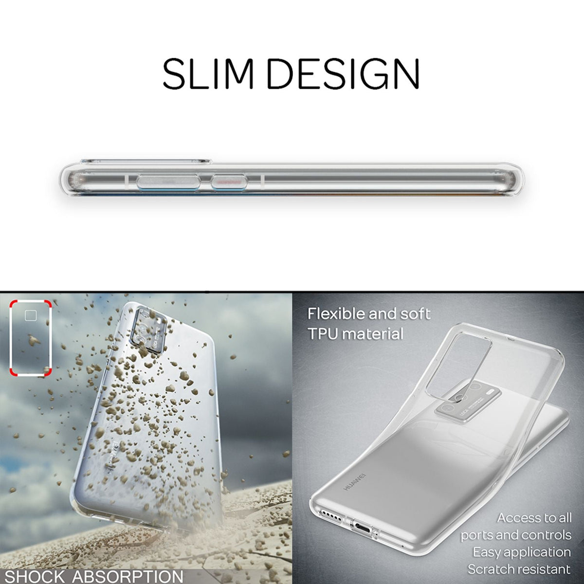 NALIA Transparente Silikonhülle für Huawei P40 – Anti-Gelb & Rutschfest – GLAZE (Handyhülle Kristallklar, Schlank & Stoßfest) – Marke aus Berlin