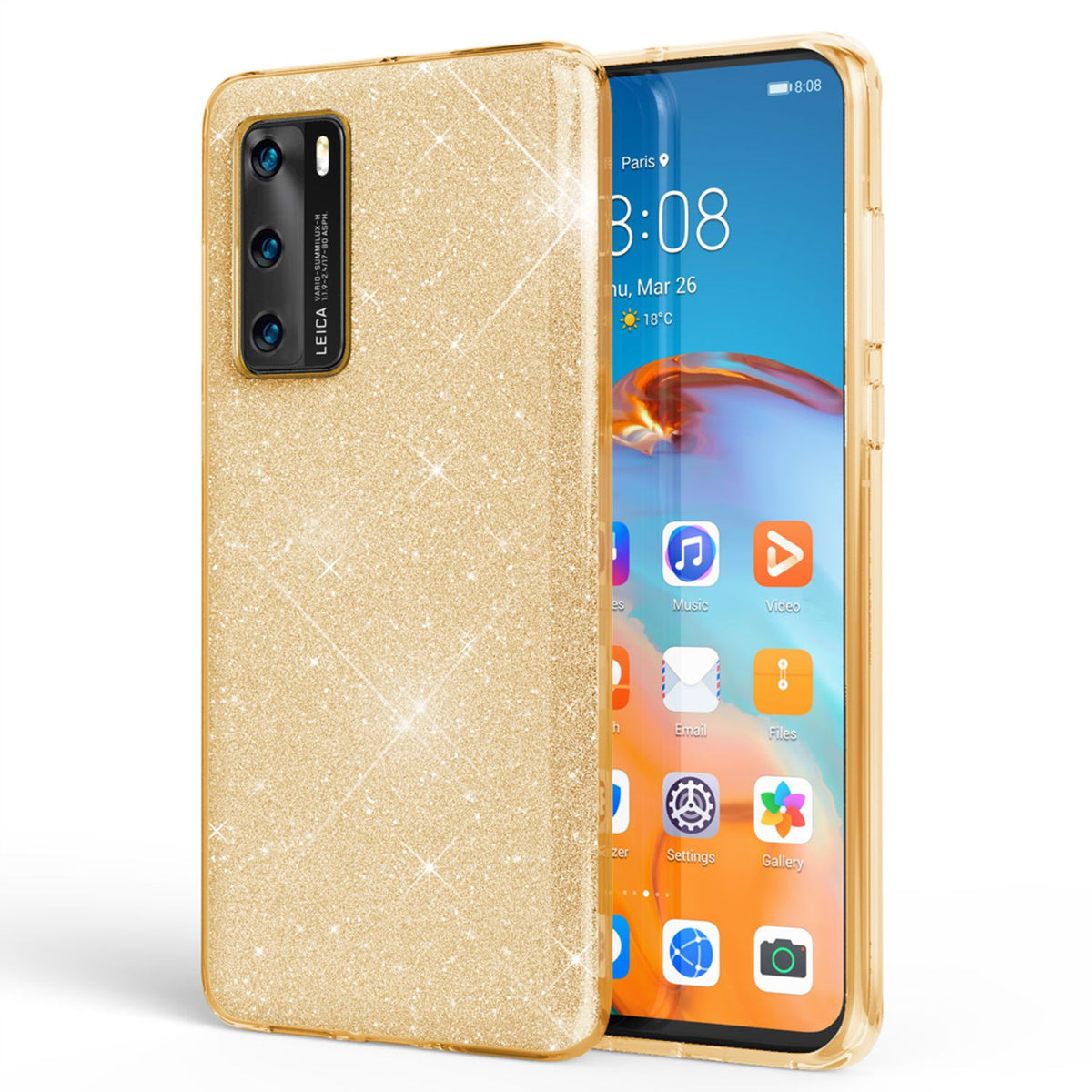 NALIA Glitzerhülle für Huawei P40 – Funkelnder Glitzer-Look & Grip – SHINEPOP (Silikon Case) – Marke aus Berlin