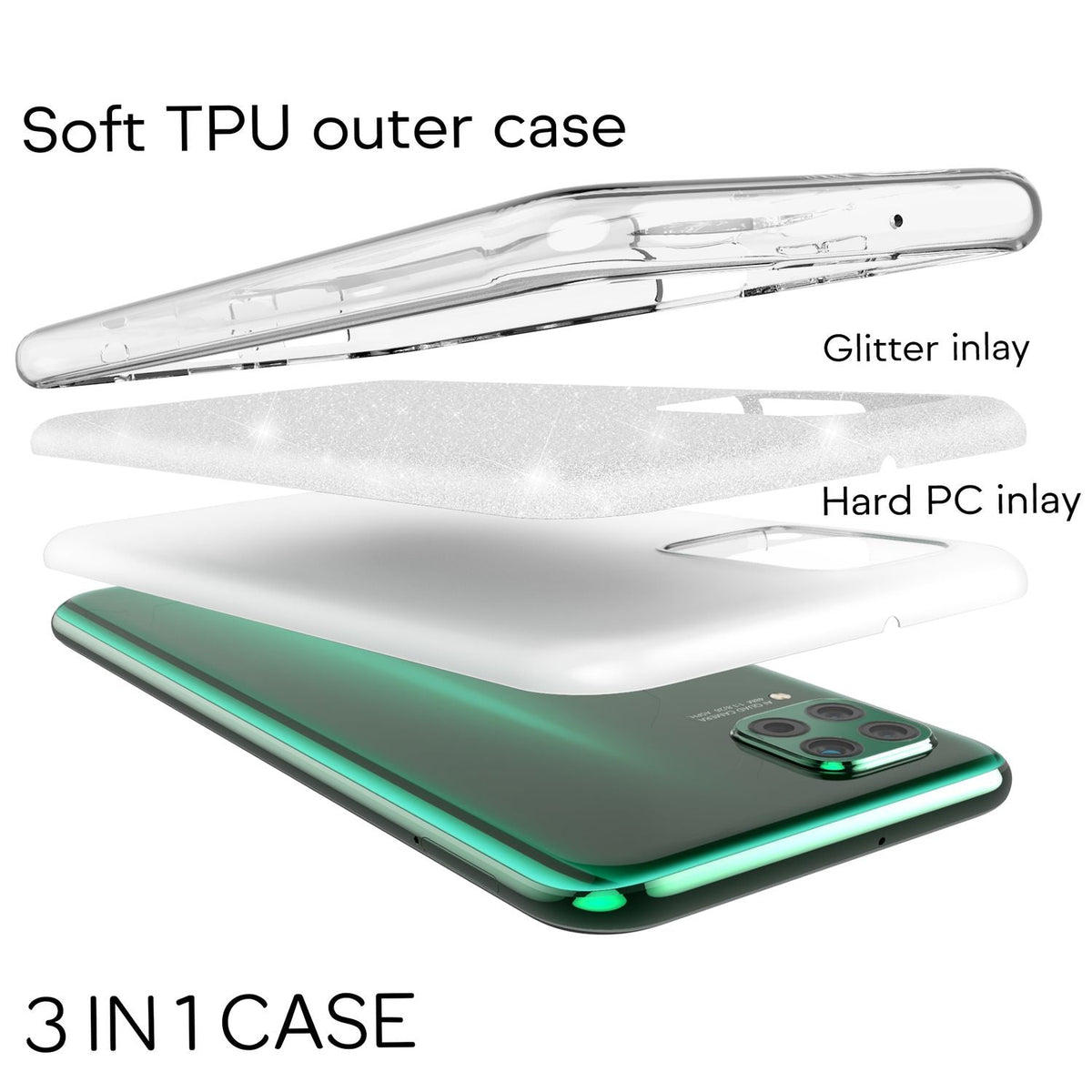NALIA Glitzerhülle für Huawei P40 Lite – Funkelnder Glitzer-Look & Grip – SHINEPOP (Silikon Case) – Marke aus Berlin
