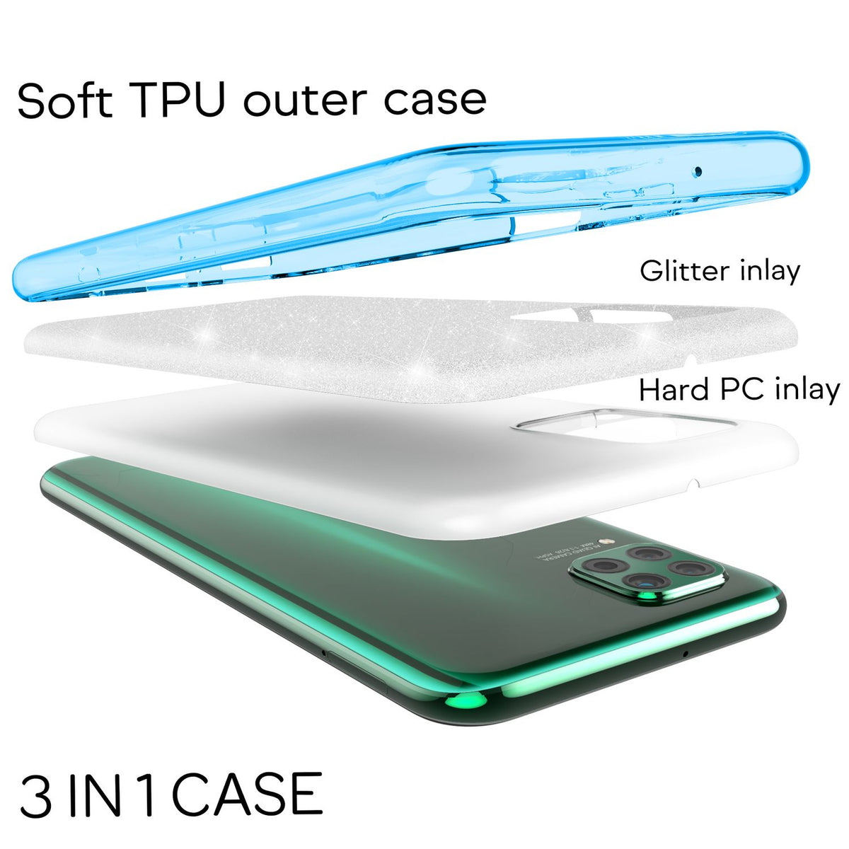 NALIA Glitzerhülle für Huawei P40 Lite – Funkelnder Glitzer-Look & Grip – SHINEPOP (Silikon Case) – Marke aus Berlin