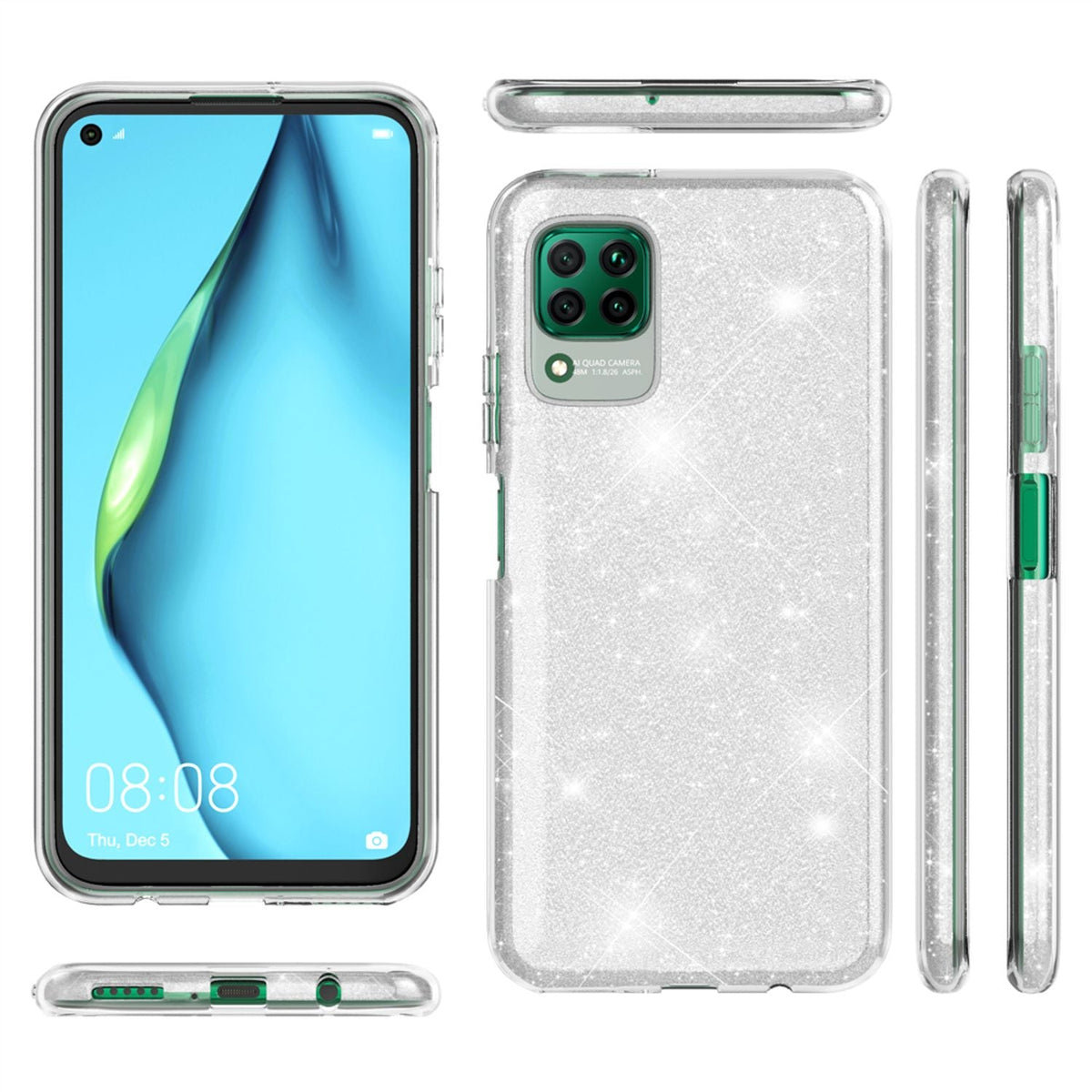 NALIA Glitzerhülle für Huawei P40 Lite – Funkelnder Glitzer-Look & Grip – SHINEPOP (Silikon Case) – Marke aus Berlin