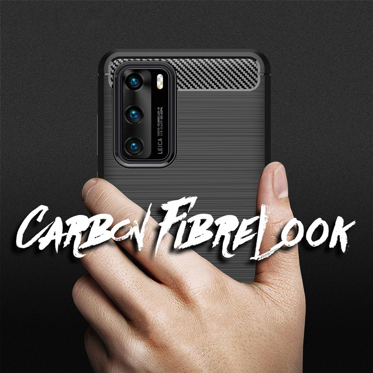 NALIA Silikonhülle für Huawei P40 – Rutschfest & Matt – VORTEX (Gebürstete Optik & Carbon Design) – Marke aus Berlin