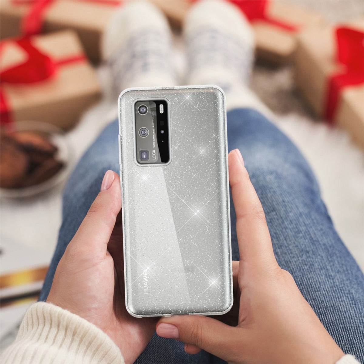 NALIA Glitzerhülle für Huawei P40 Pro – Funkelndes Silikon Case – DAZZLIN (Transparent & Stoßfest) – Marke aus Berlin