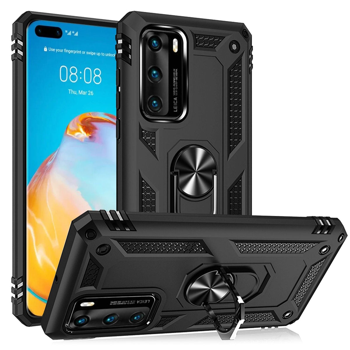NALIA Ring Handyhülle kompatibel mit Huawei P40 Hülle, Kratzfeste Schutzhülle mit 360° Finger-Halter, Dünnes Silikon Cover Innen & Hardcase, Phone Case für magnetische KFZ-Halterung