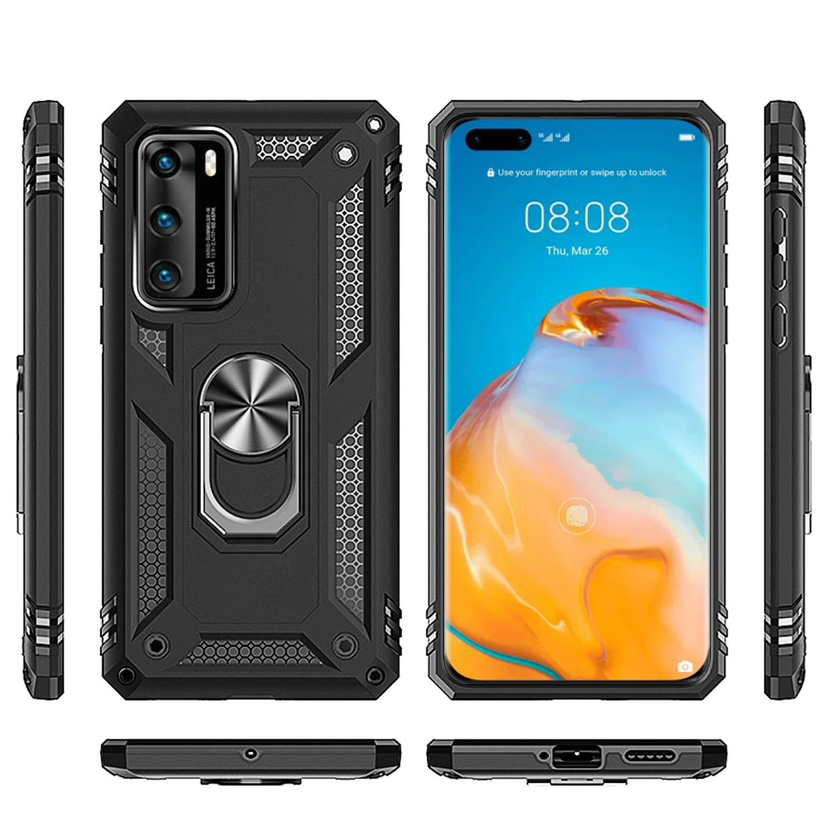 NALIA Ring Handyhülle kompatibel mit Huawei P40 Hülle, Kratzfeste Schutzhülle mit 360° Finger-Halter, Dünnes Silikon Cover Innen & Hardcase, Phone Case für magnetische KFZ-Halterung