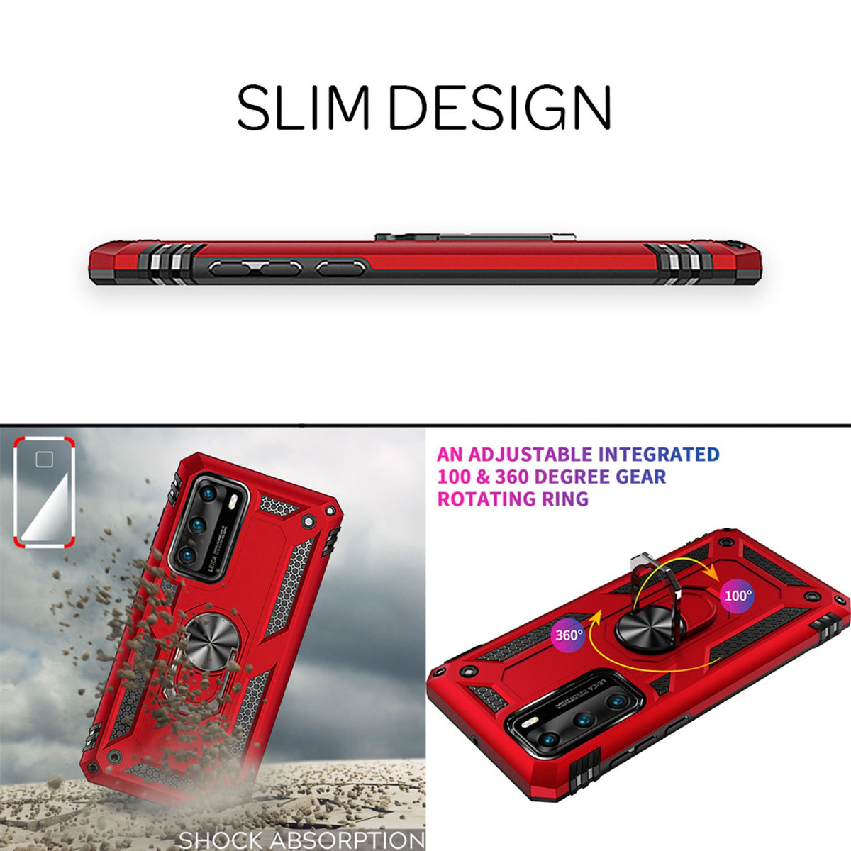 NALIA Ring Handyhülle kompatibel mit Huawei P40 Hülle, Kratzfeste Schutzhülle mit 360° Finger-Halter, Dünnes Silikon Cover Innen & Hardcase, Phone Case für magnetische KFZ-Halterung