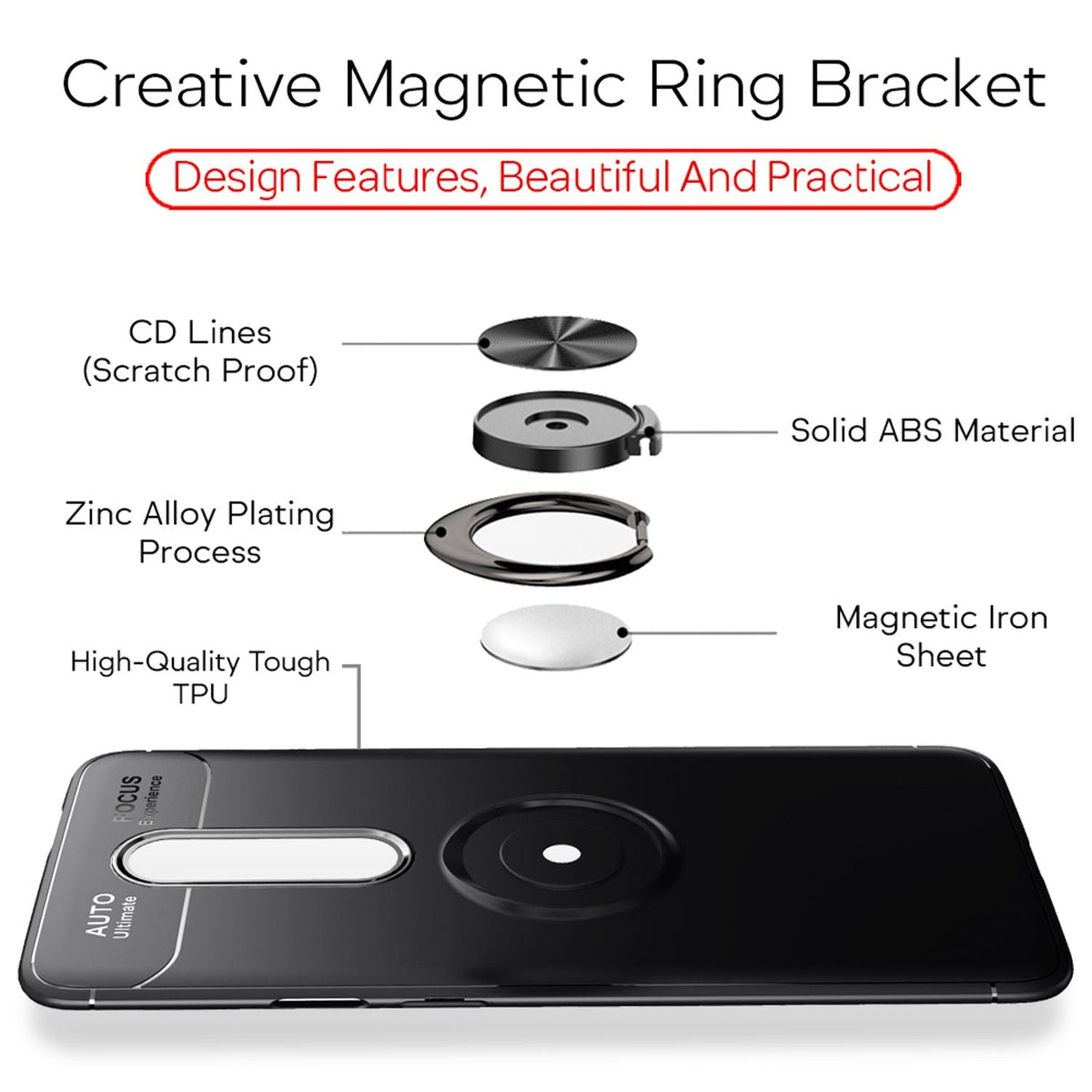 NALIA Ring Handyhülle kompatibel mit OnePlus 8 Hülle, Silikon Cover mit 360-Grad Finger-Halter für magnetische KFZ-Halterung, Schutzhülle Phone Case Handy-Tasche Etui Bumper Silikonhülle - Schwarz