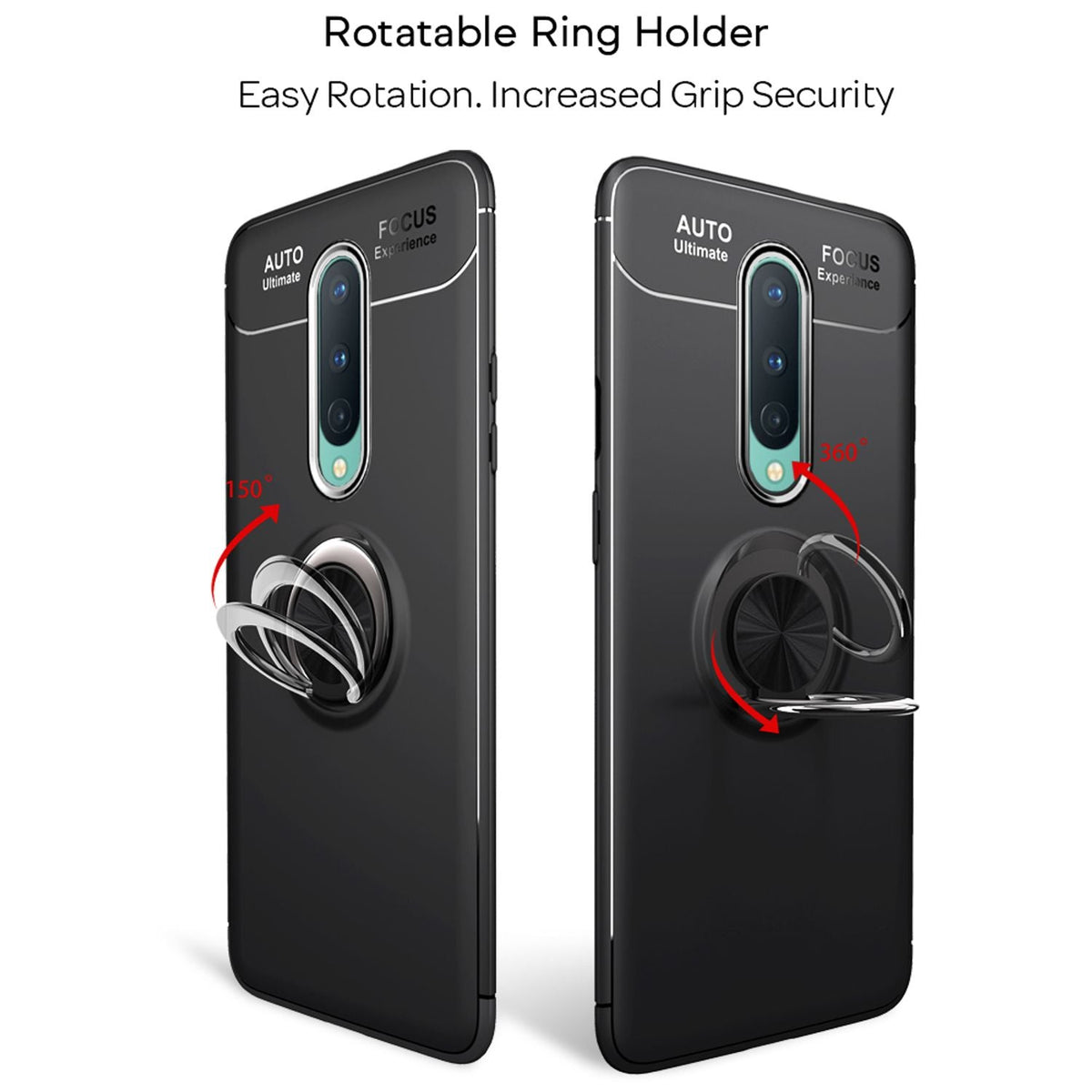 NALIA Ring Handyhülle kompatibel mit OnePlus 8 Hülle, Silikon Cover mit 360-Grad Finger-Halter für magnetische KFZ-Halterung, Schutzhülle Phone Case Handy-Tasche Etui Bumper Silikonhülle - Schwarz