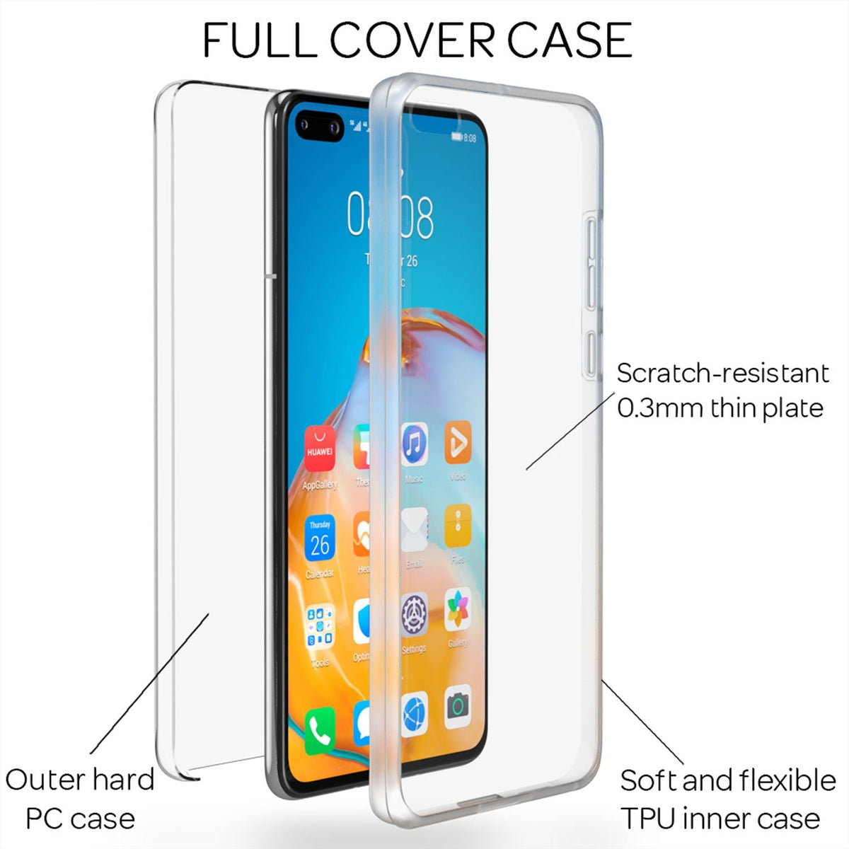 NALIA 360° Hülle für Huawei P40 – Vorne & Hinten Schutz – 360GUARD (Full-Body Case) – Marke aus Berlin