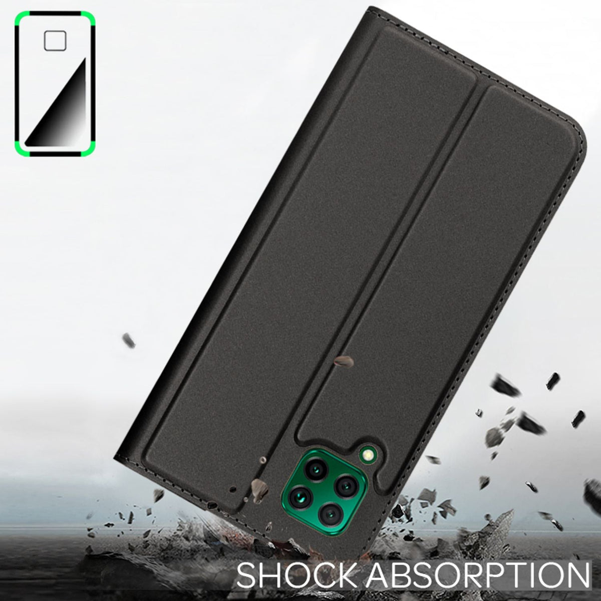 NALIA Klapphülle kompatibel mit Huawei P40 lite Hülle, Slim Flip Case Kunst-Leder Handyhülle Hard Cover Etui 360 Grad, Handy-Tasche Phone Book Bumper Schutzhülle Wallet Klappbar