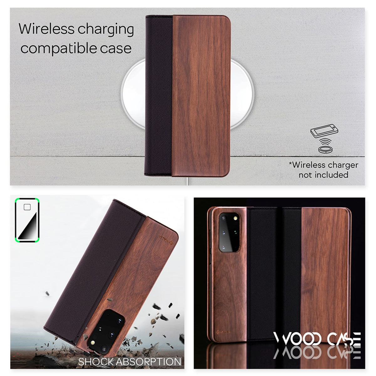 NALIA Echt-Holz Flipcase kompatibel mit Samsung Galaxy S20 Plus Hülle, Premium Wood Etui Handyhülle mit Klappe Handy-Tasche Phone Case Cover Schutzhülle Flipcover Klapphülle Rundum Bumper - Walnuss